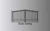 Two gates that meet in the center of the driveway and swing open and closed.